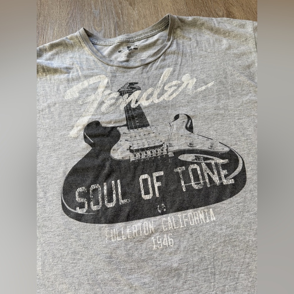 Fender Soul of Tone Guitar Graphic Band Tee Gray Vintage Retro Style Men’s XXL - Picture 8 of 10